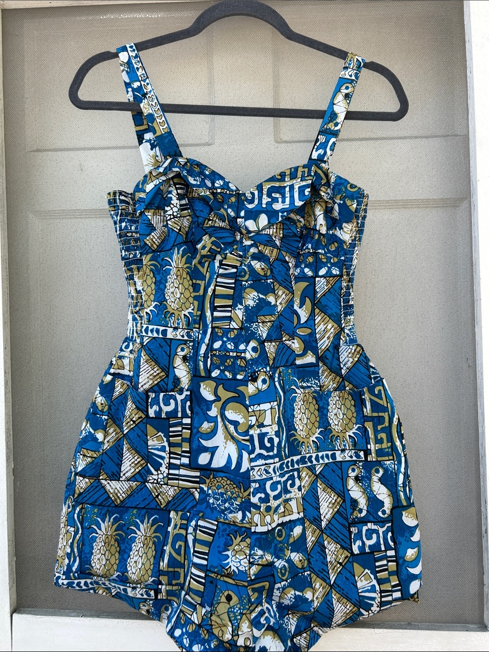Blue Pineapple Print Piece Romper